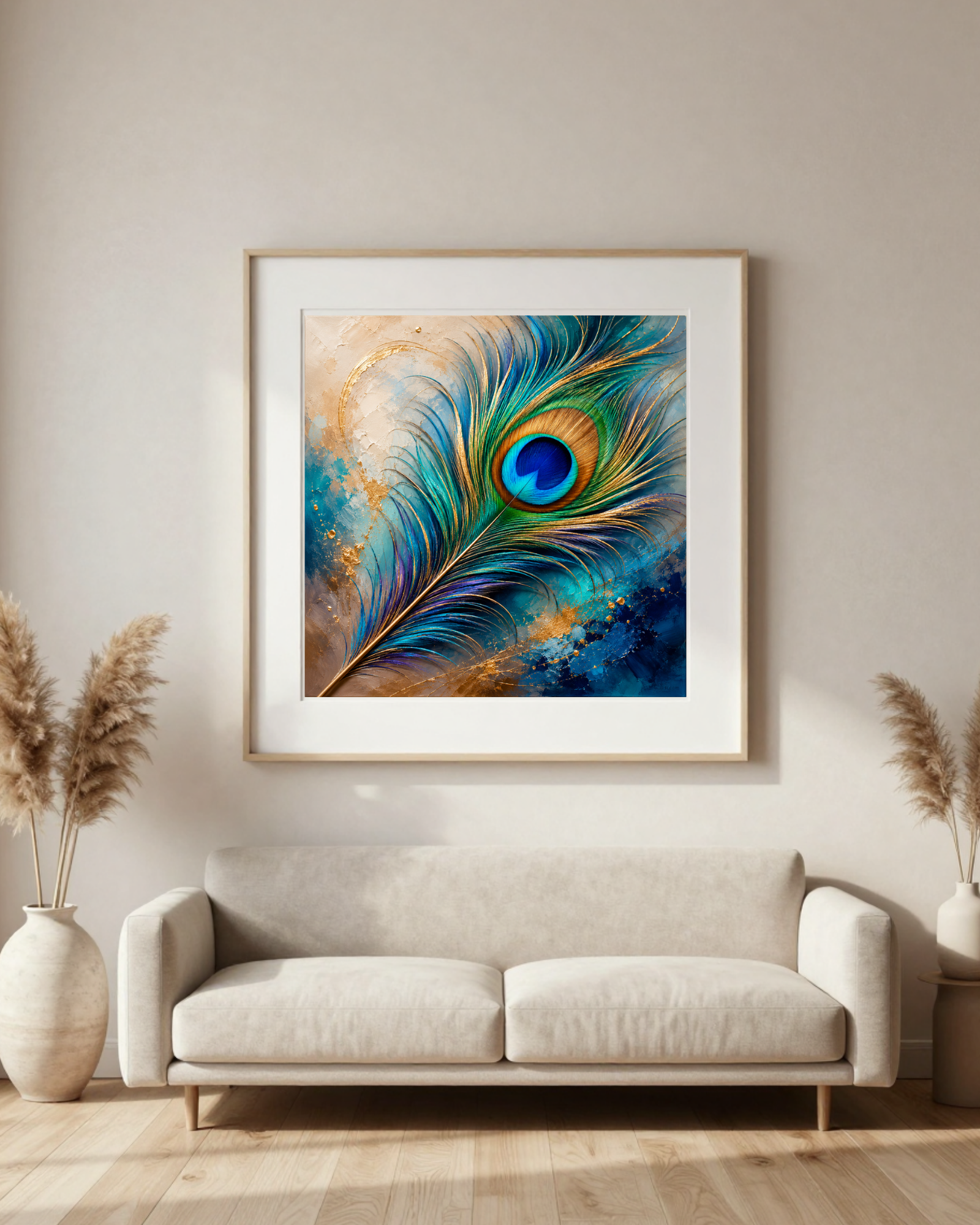 Diamond Painting Pfauenfeder in Türkis & Gold