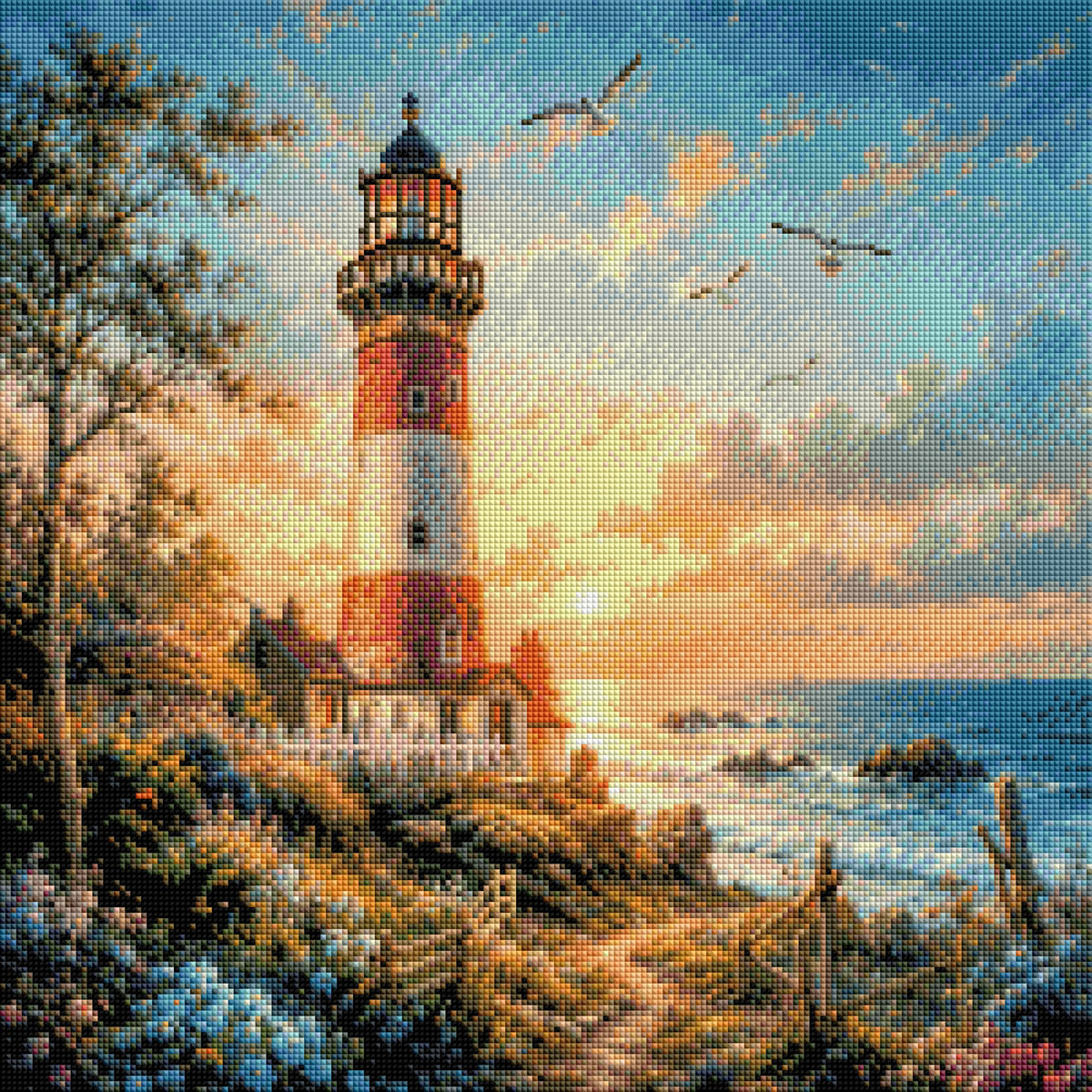 Diamond Painting Faro sul mare dorato