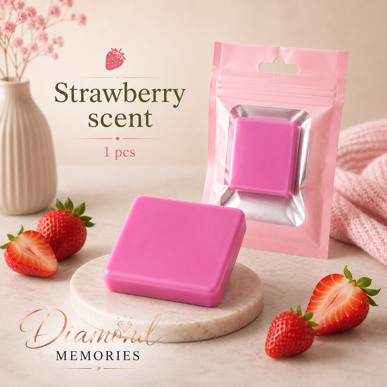 Diamantmalerei-Knete mit Erdbeerduft von diamondmemories, weiche Paste für kreative Diamantbilder, fruchtbarer Duft.