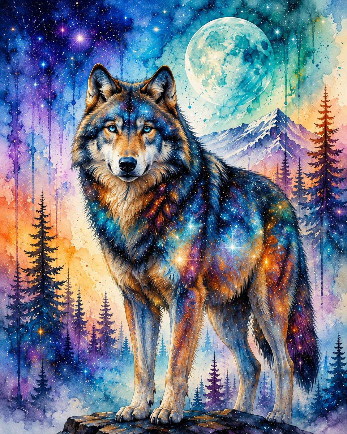 Diamond Painting Lupo cosmico al chiaro di luna