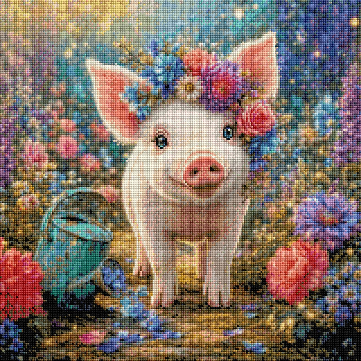 Diamond Painting Maialino portafortuna tra i fiori – Rendering della resa delle diamantine
