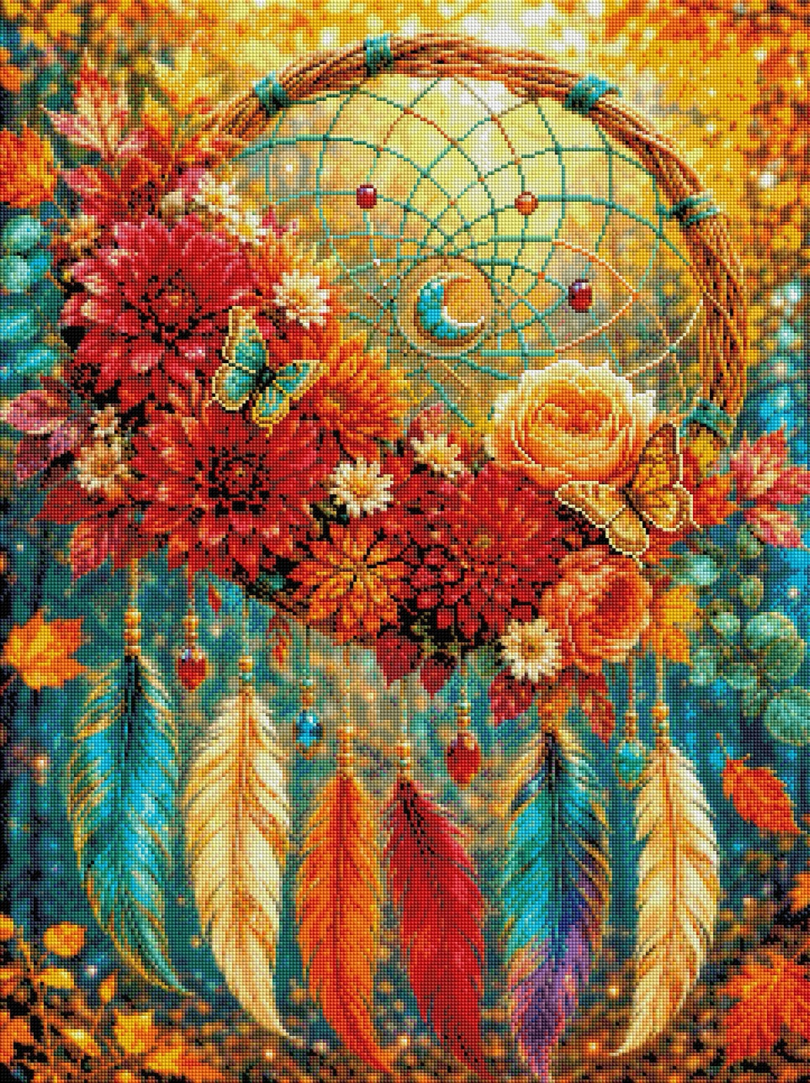 Diamond Painting Acchiappasogni nella luce dorata d'autunno – Rendering della resa delle diamantine