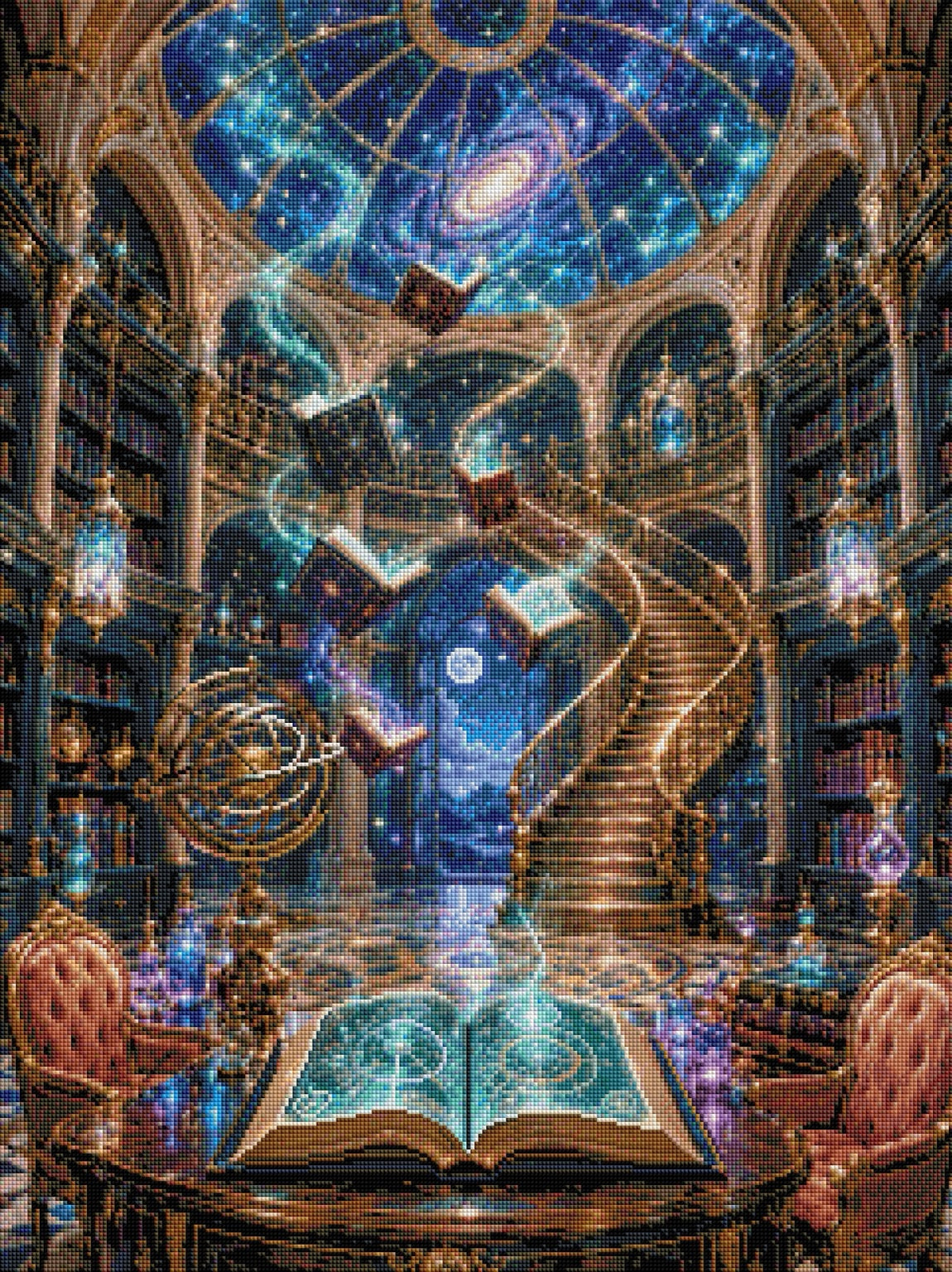 Diamond Painting Biblioteca della magia stellare – Rendering della resa delle diamantine