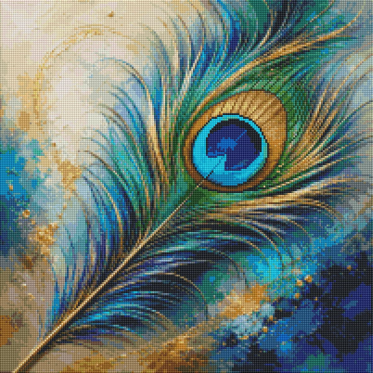 Diamond Painting Piuma di pavone in turchese & oro – Rendering della resa delle diamantine