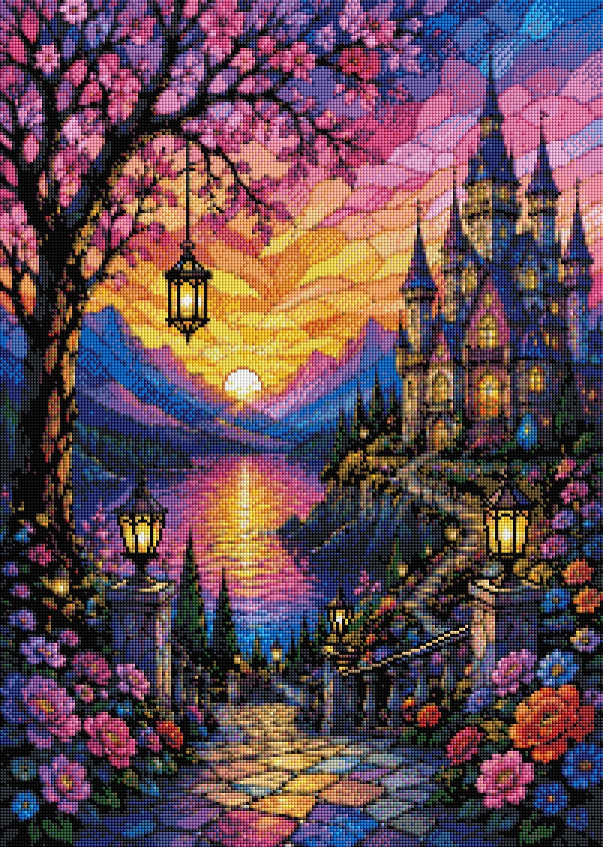 Anteprima di stampa – Non ancora realizzato: Diamond Painting Castello dei colori luminosi (NK-024)