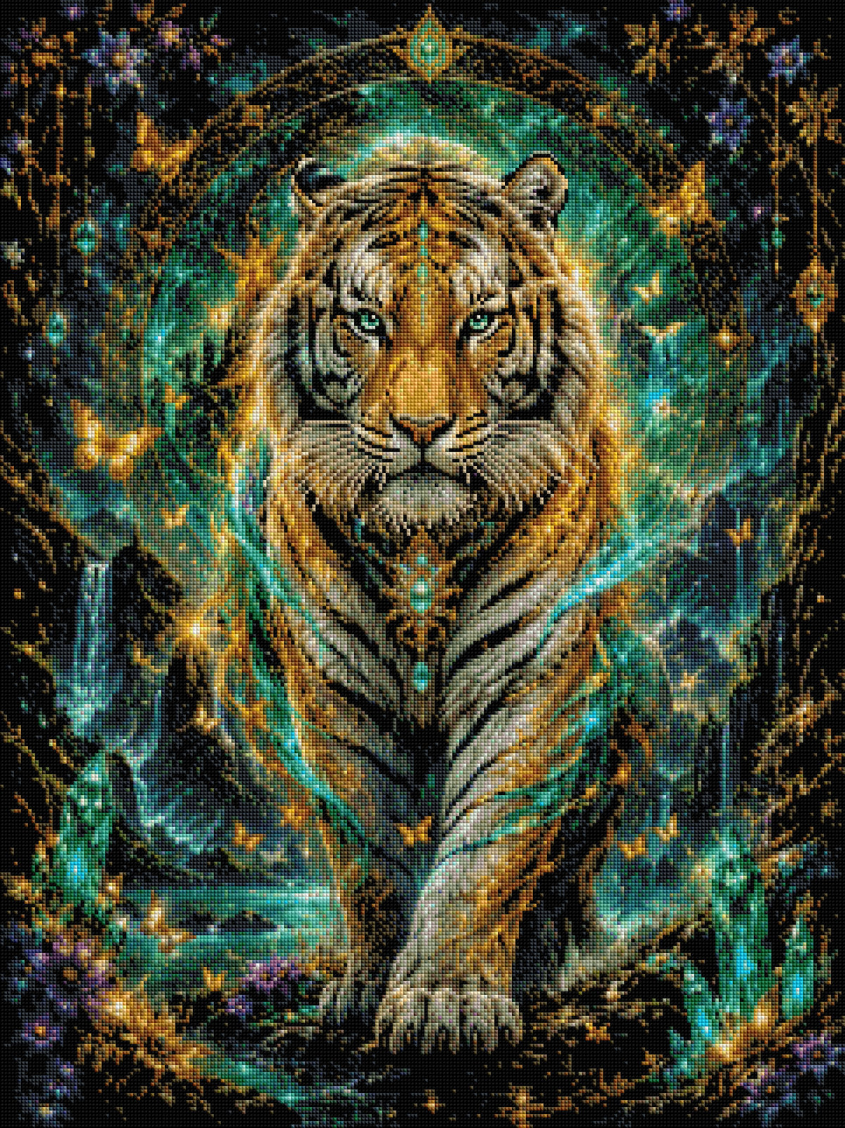 Anteprima di stampa – Non ancora realizzato: Diamond Painting Tigre in turchese & oro (NK-028)