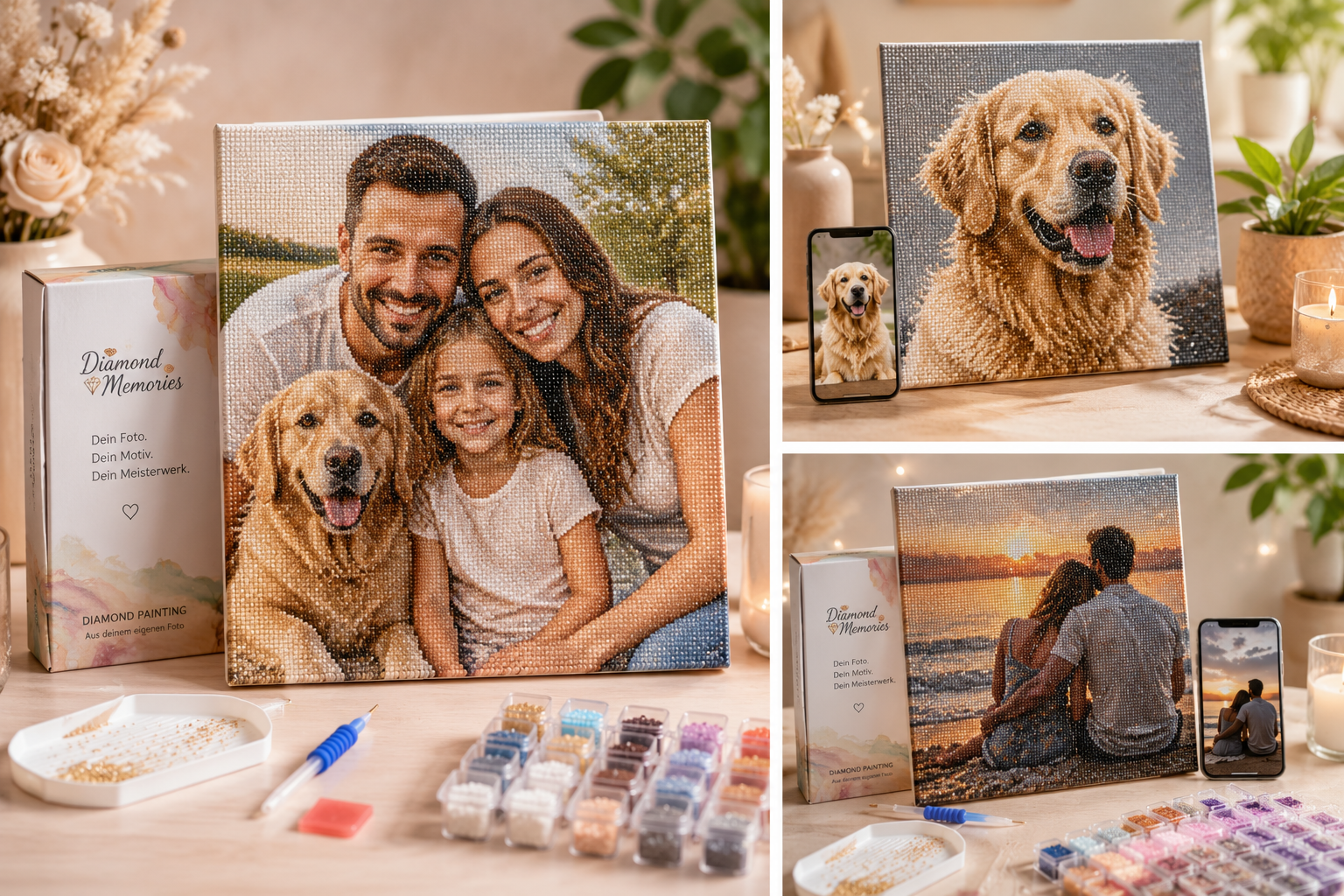 Personalisierte Diamond Painting aus eigenem Foto, von Diamond Memories, mit bunten Diamanten und detailreichem Design.