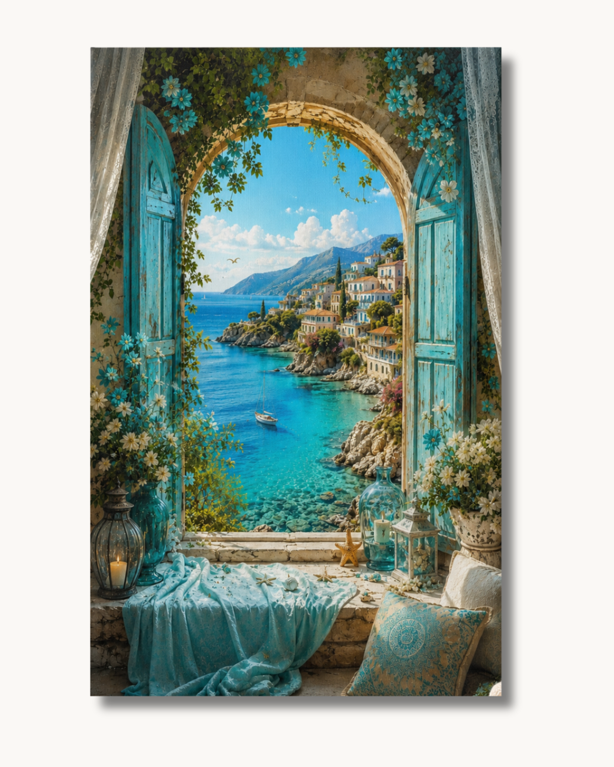 Diamond Painting Finestra costiera turchese