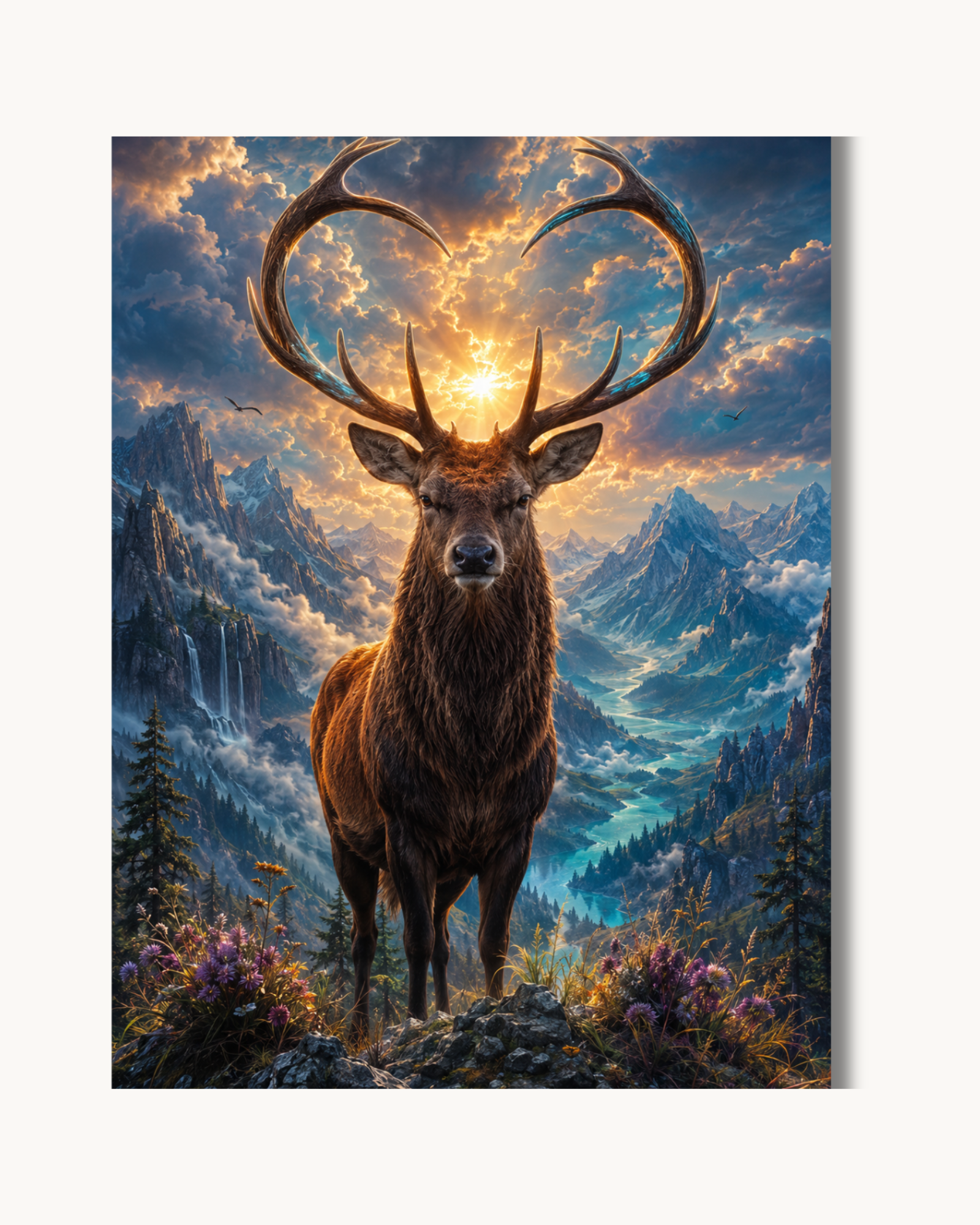 Diamond Painting Hirschwächter im goldenen Bergreich