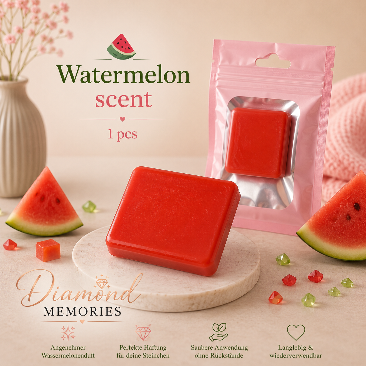 Diamond Memories Diamond Painting Putty mit Wassermelonen-Duft, pinke Knete zum Fixieren von Diamanten, kreative Bastelzubehör