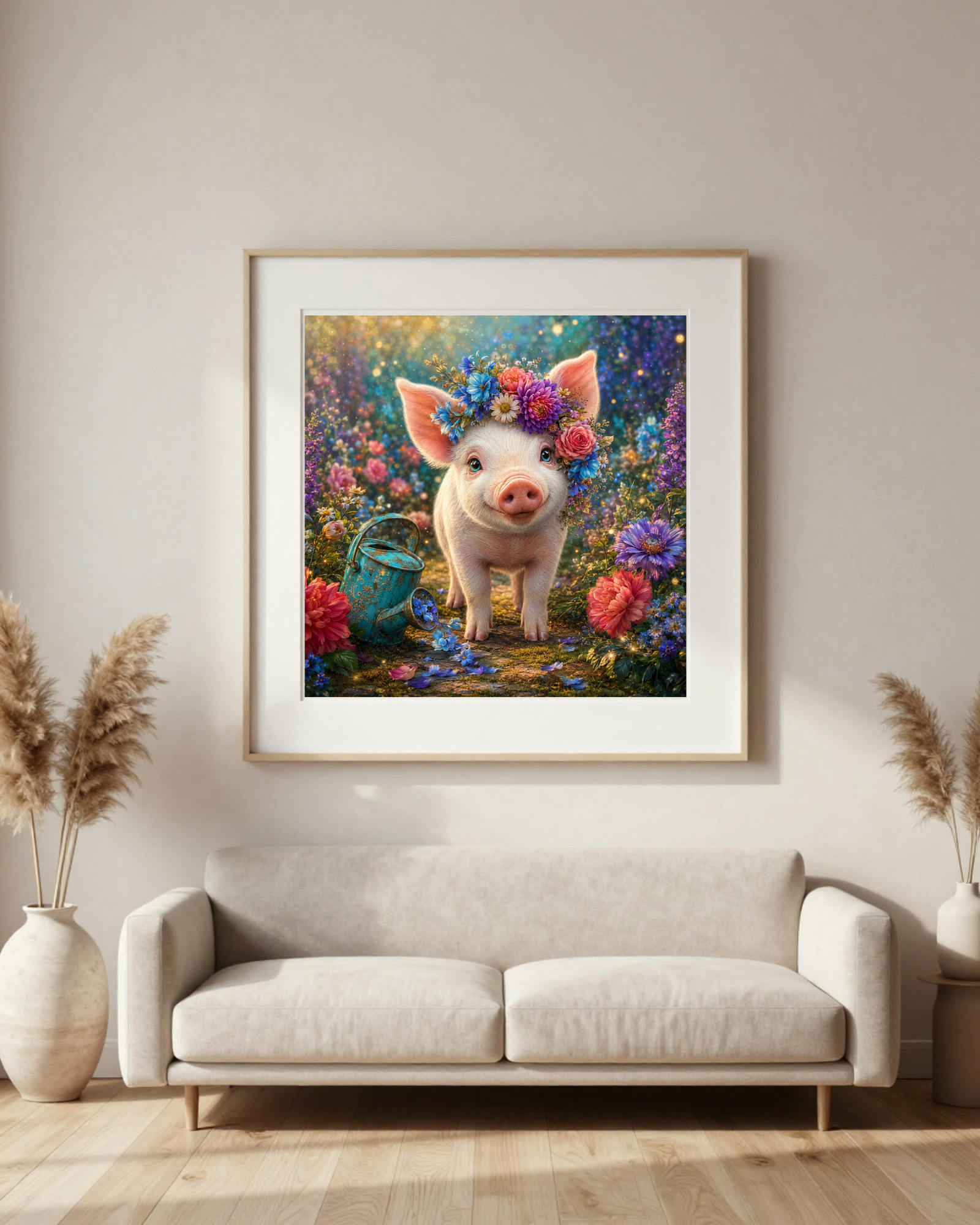 Diamond Painting Glücksschweinchen mit Blumenkranz und Premium Spezialsteinen