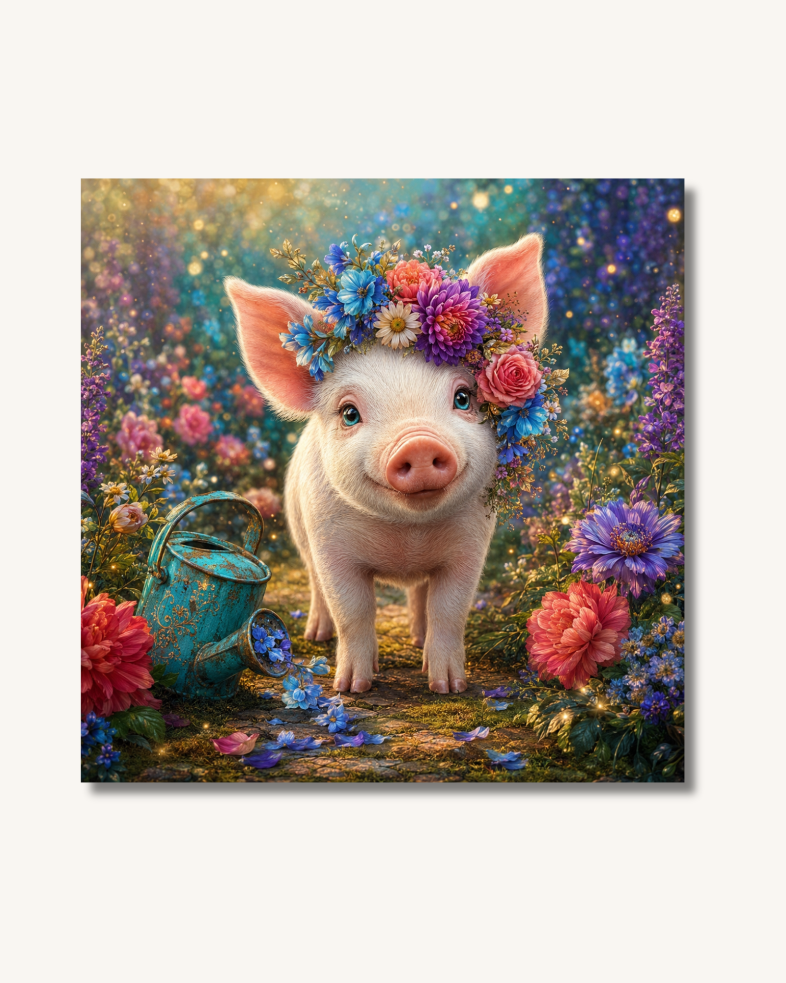 Diamond Painting Glücksschweinchen mit Blumenkranz und Premium Spezialsteinen