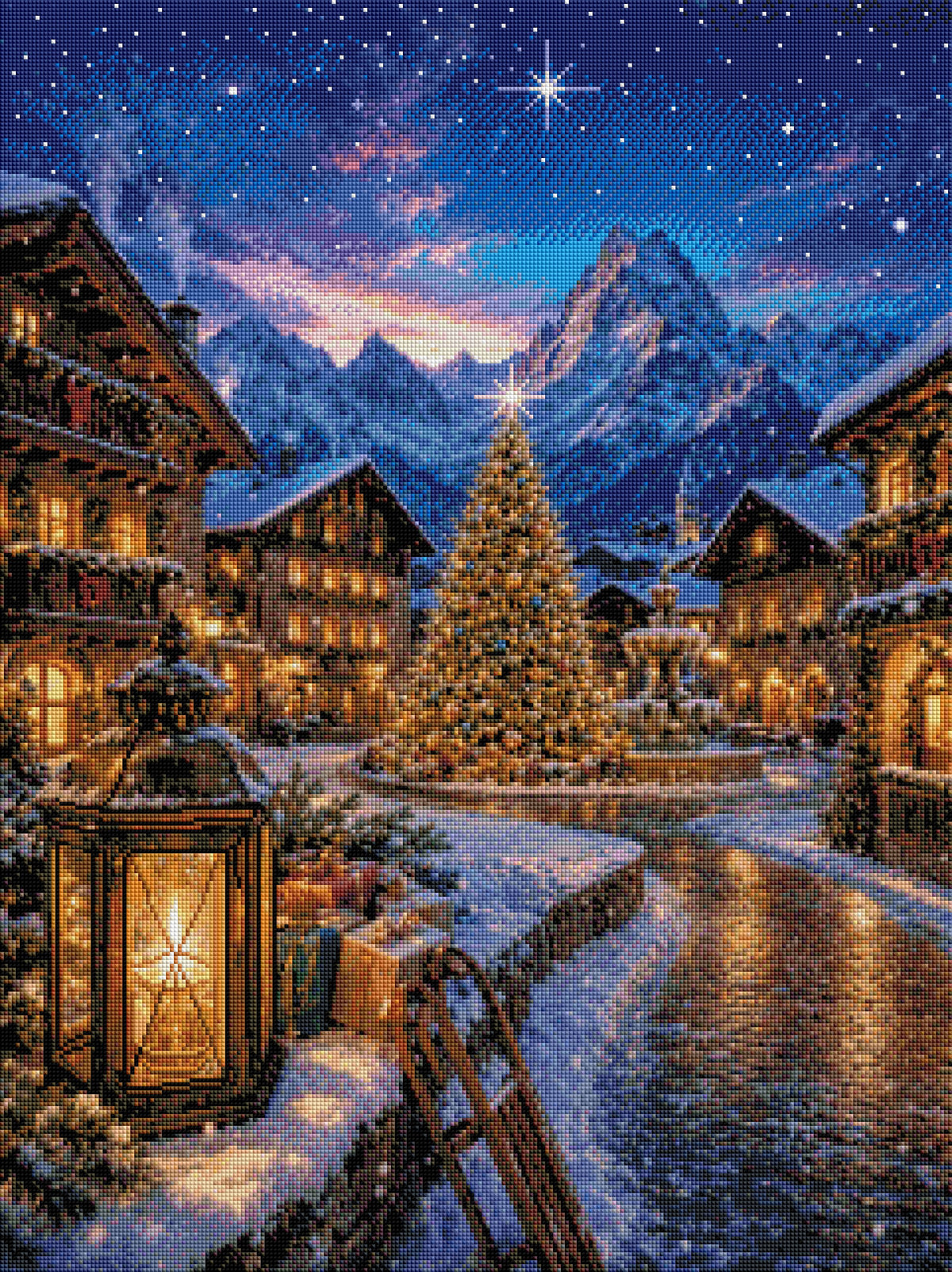 Anteprima di stampa – Non ancora realizzato: Diamond Painting Magia di Natale sotto le stelle alpine (NK-020)