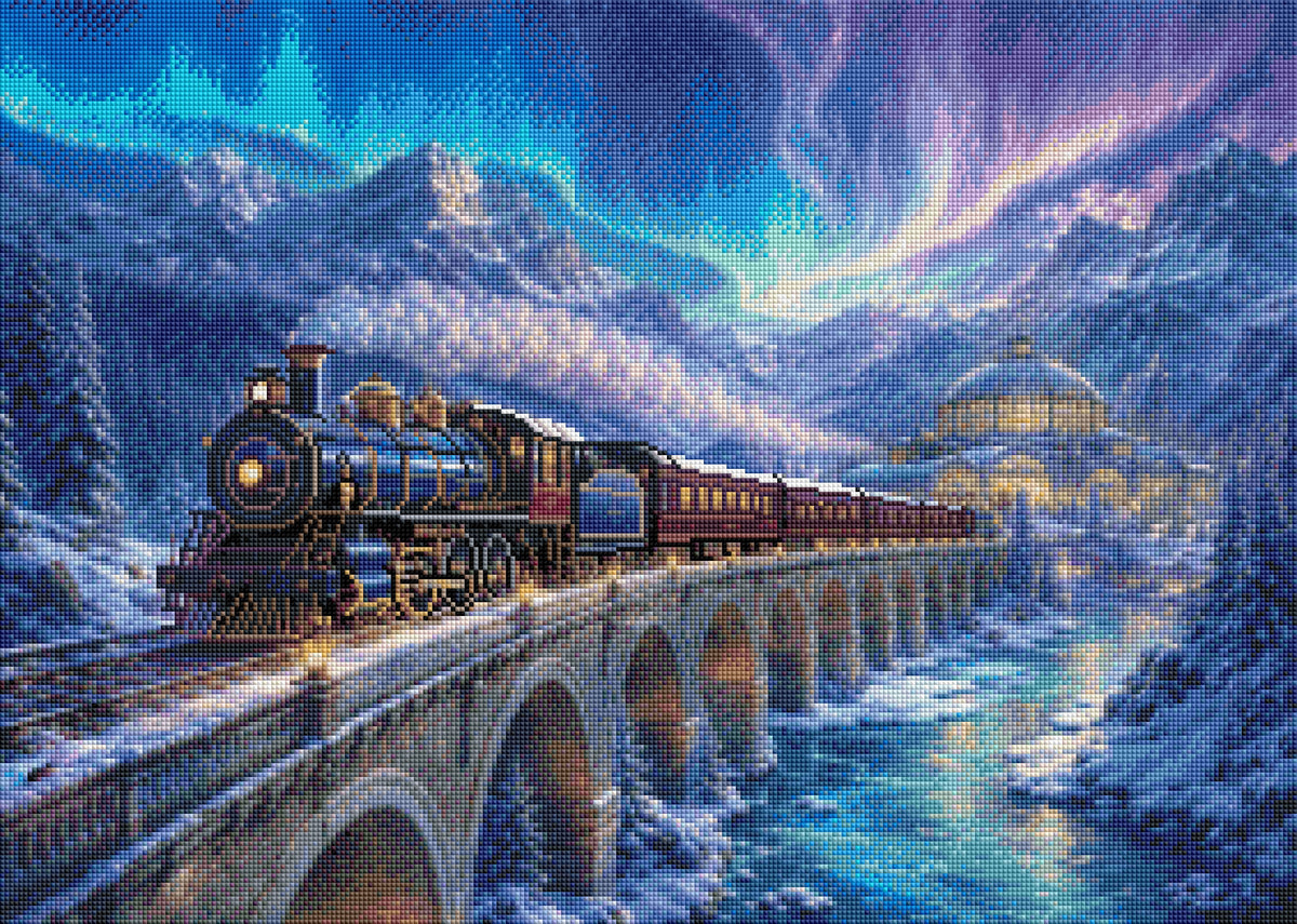 Anteprima di stampa – Non ancora realizzato: Diamond Painting Espresso dell'aurora nel regno d'inverno (NK-021)