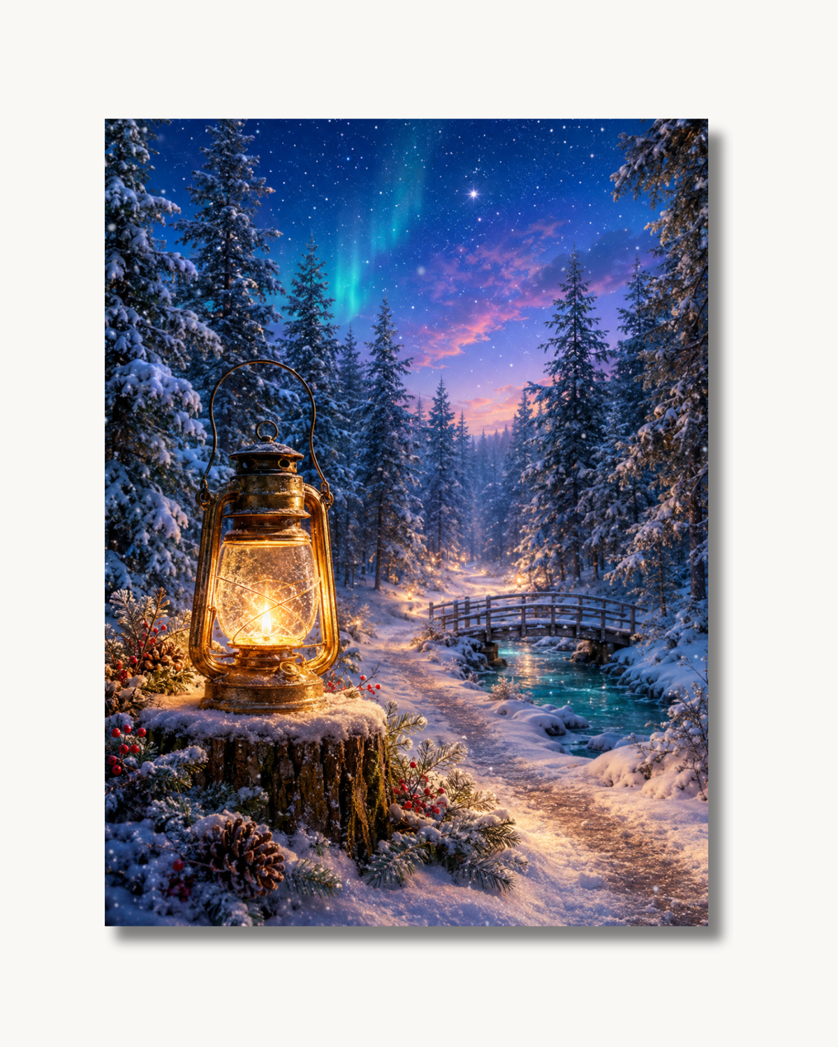 Diamond Painting Laternenzauber im verschneiten Winterwald