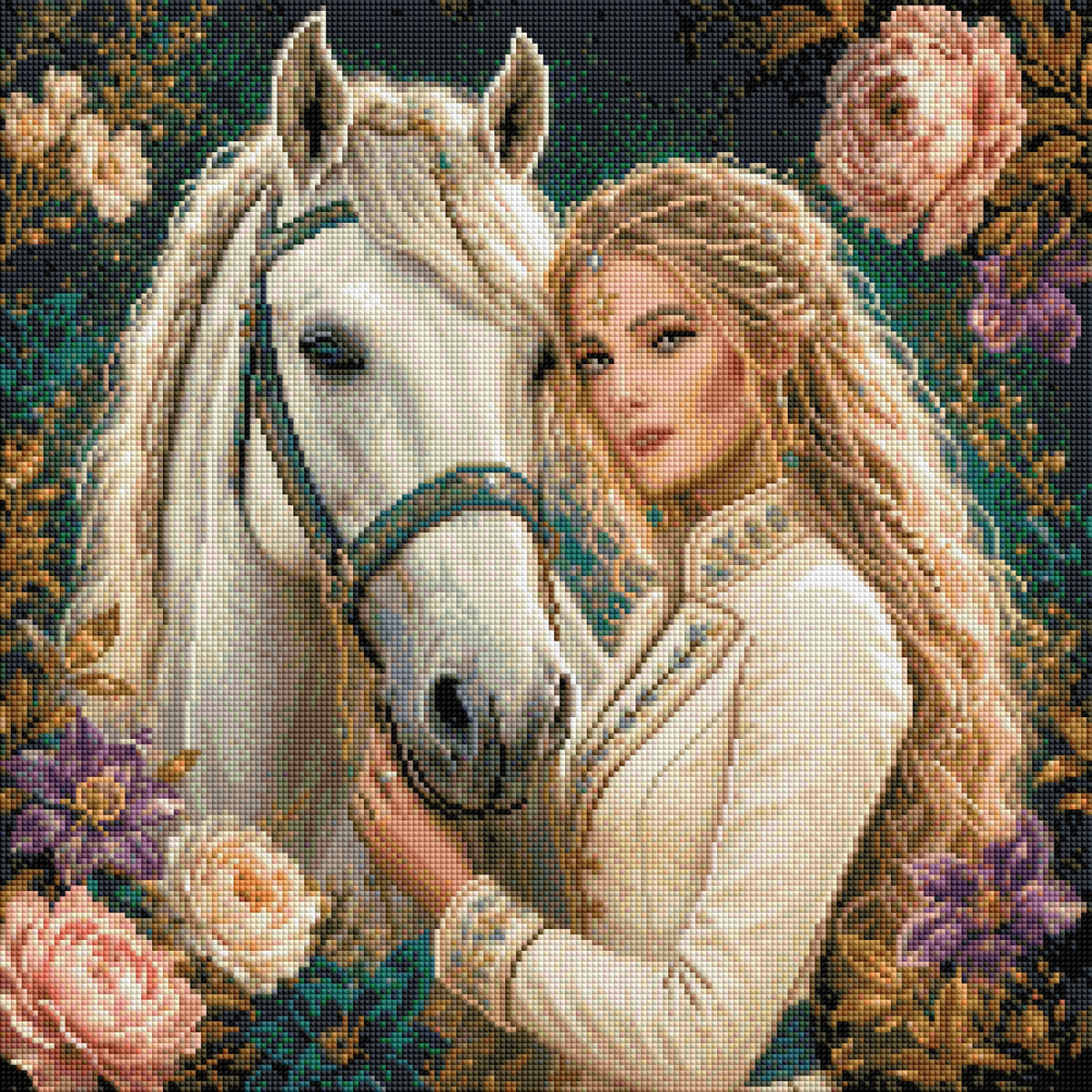 Anteprima di stampa – Non ancora realizzato: Diamond Painting Anime gemelle tra fiori dorati (NK-027)