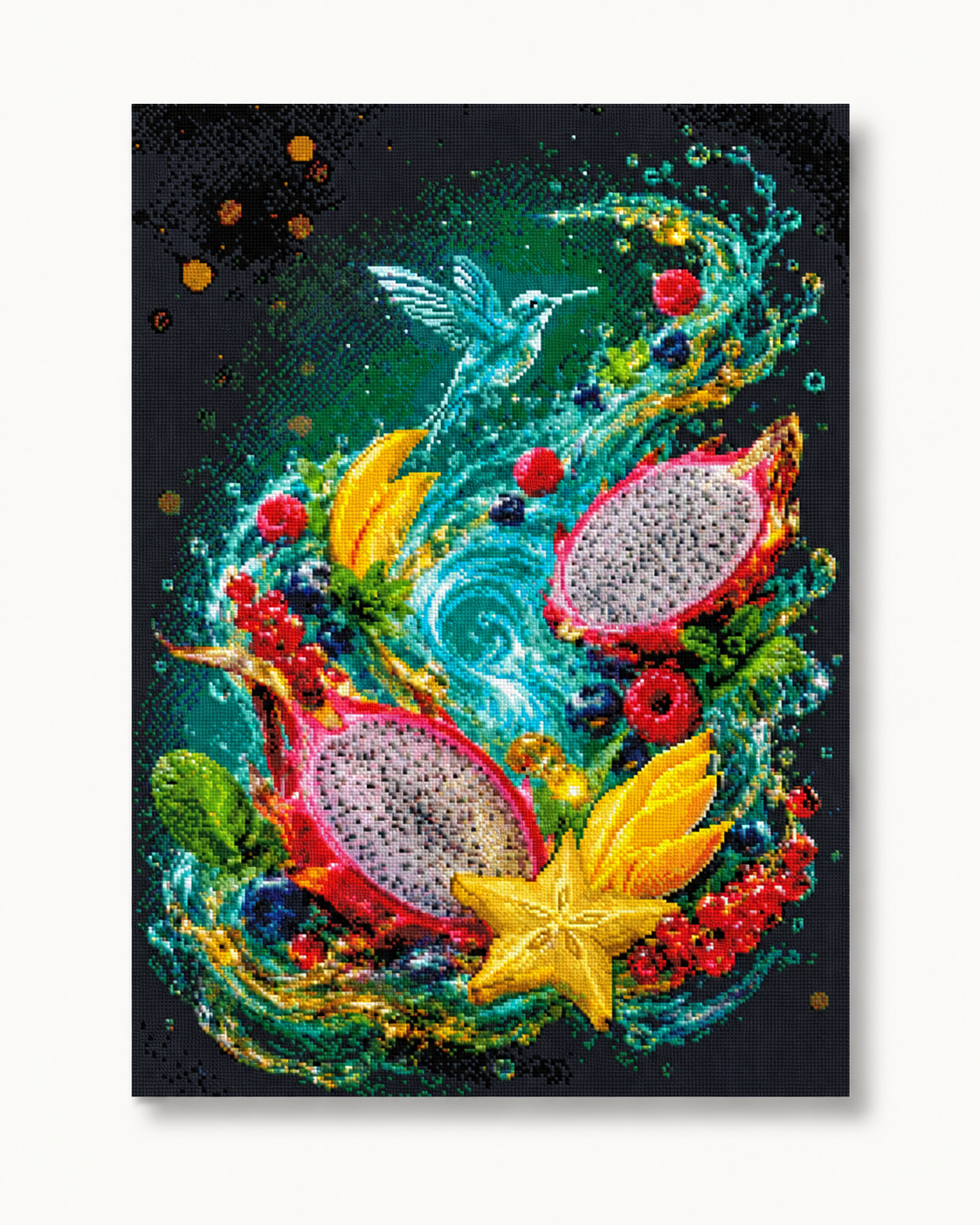 Diamond Painting Vortice di frutta tropicale – visualizzazione digitale del soggetto su sfondo chiaro