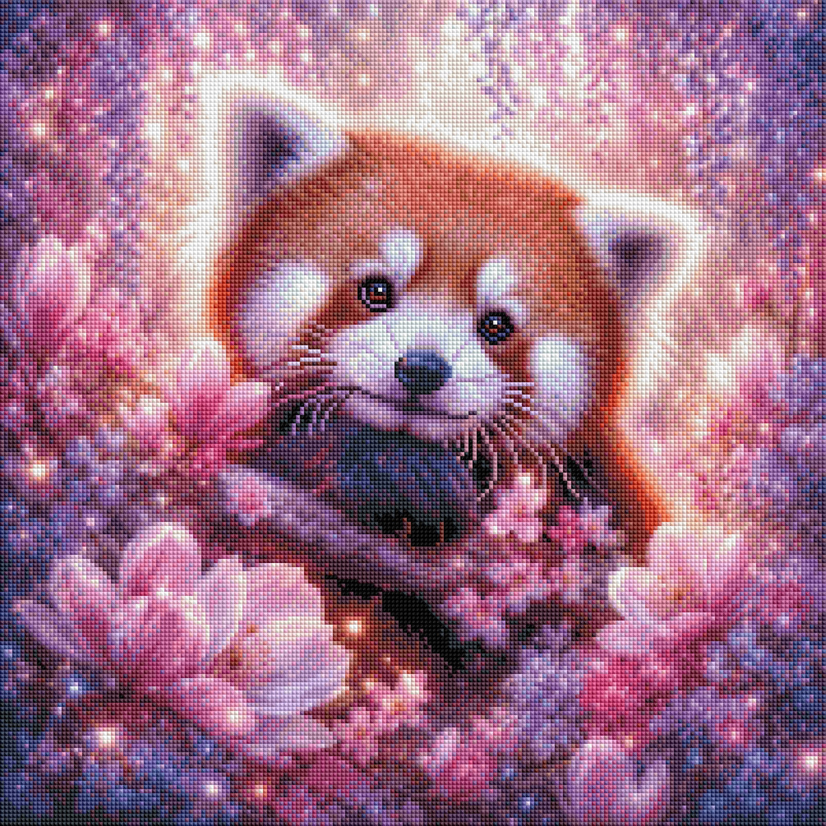 Anteprima di stampa – Non ancora realizzato: Diamond Painting Panda rosso sognante tra i fiori (NK-034)