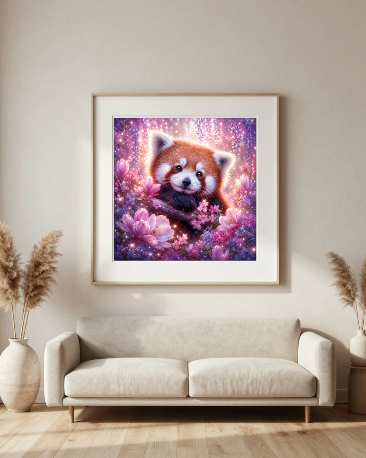 Diamond Painting Panda rosso sognante nel mare di fiori