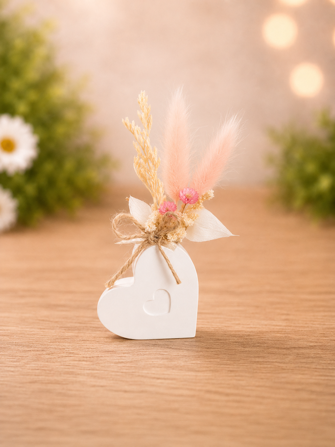 Herzvase mit Trockenblumen aus Gips, handgegossen, dekorative Deko mit Trockenblumen von Meraviglie di Désirée