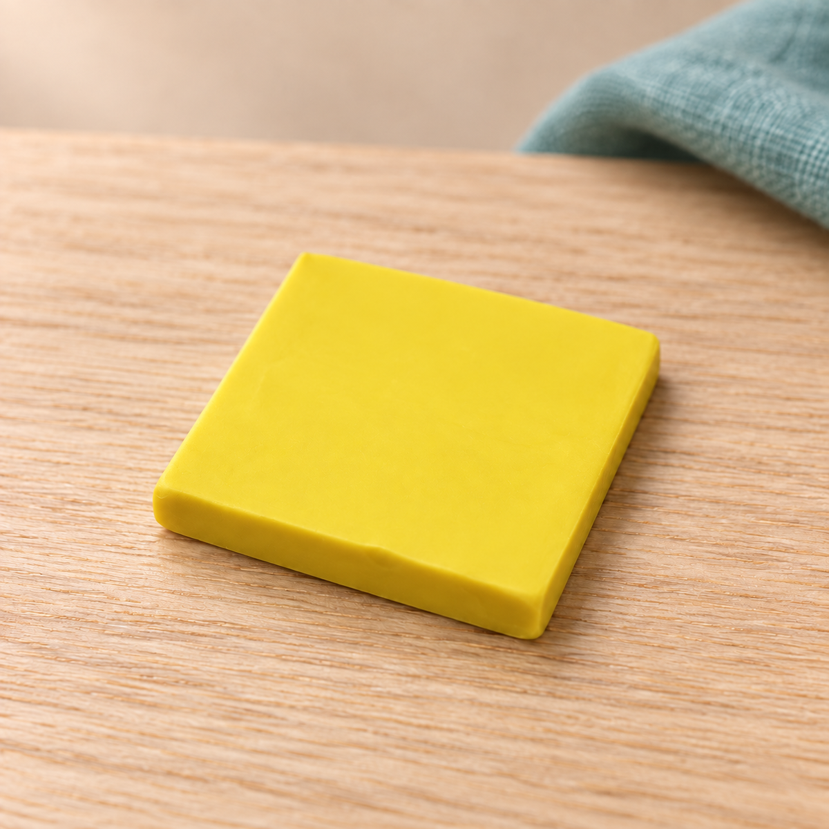 Putty Diamond Painting giallo al profumo di pesca su legno chiaro.